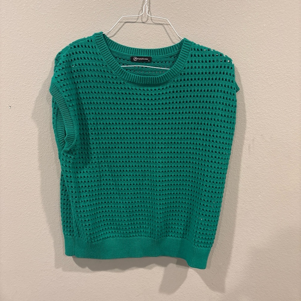 Charming Teal Open-Knit Crew Neck Sweater